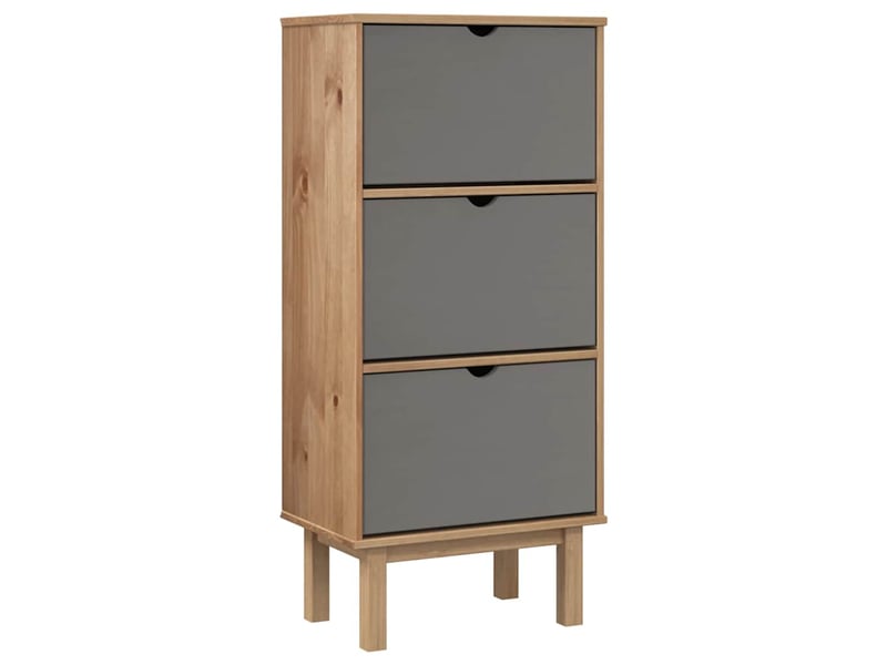  Meuble à chaussure, armoire à chaussures otta et 3 tiroirs marron et gris bois pin  - Conforama A