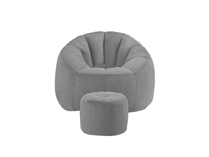  Fauteuil poire avec repose-pieds 105x105x70 cm en polyester gris clair  - Conforama D