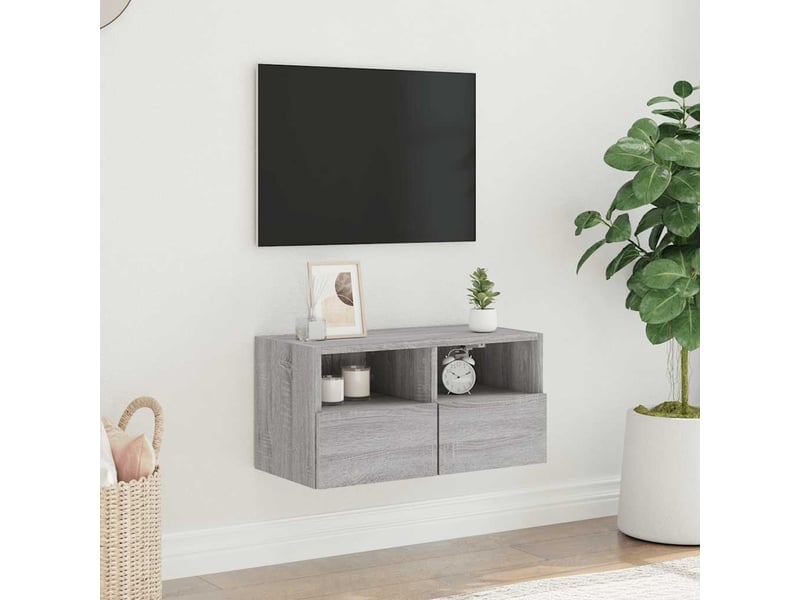  Meuble tv - banc tv - meuble de rangement mural sonoma gris 60x30x30 cm bois d'ingénierie  - Conforama C