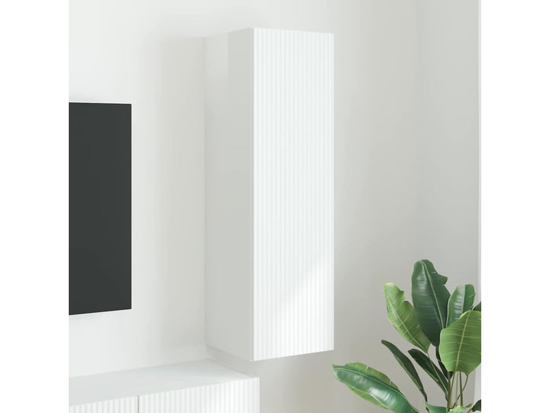  Meuble tv mural - meuble de rangement montage mural blanc brillant 30 x 31 x 100 cm  - Conforama B