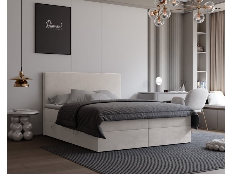 Lit coffre giulia - 160x200 cm - avec matelas et surmatelas - velours dense - crème GIULIA - Conforama B
