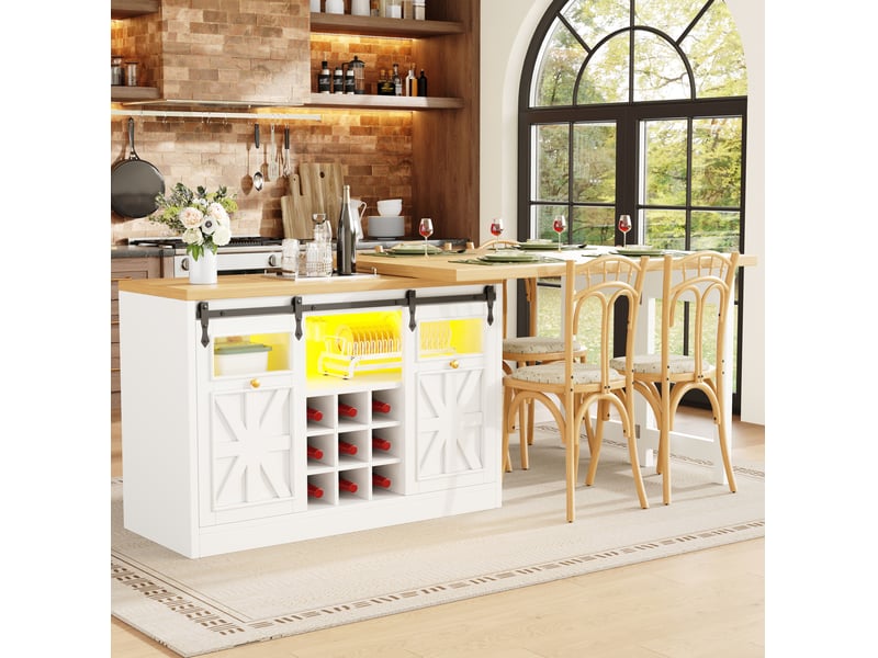  Îlot de cuisine 3-en-1 extensible 120-197 cm avec table pivotante blanc  - Conforama W