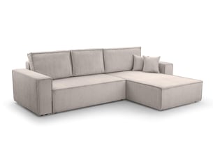 Canapé d'angle réversible convertible <strong>AX LIVING </strong> <strong>CedriaMini</strong> 4 places Velours côtelé beige avec coffre de rangement