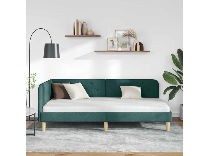  Lit simple- lit adulte -  cadre de lit d'angle vert foncé 90 x 190 cm tissu  - Conforama C