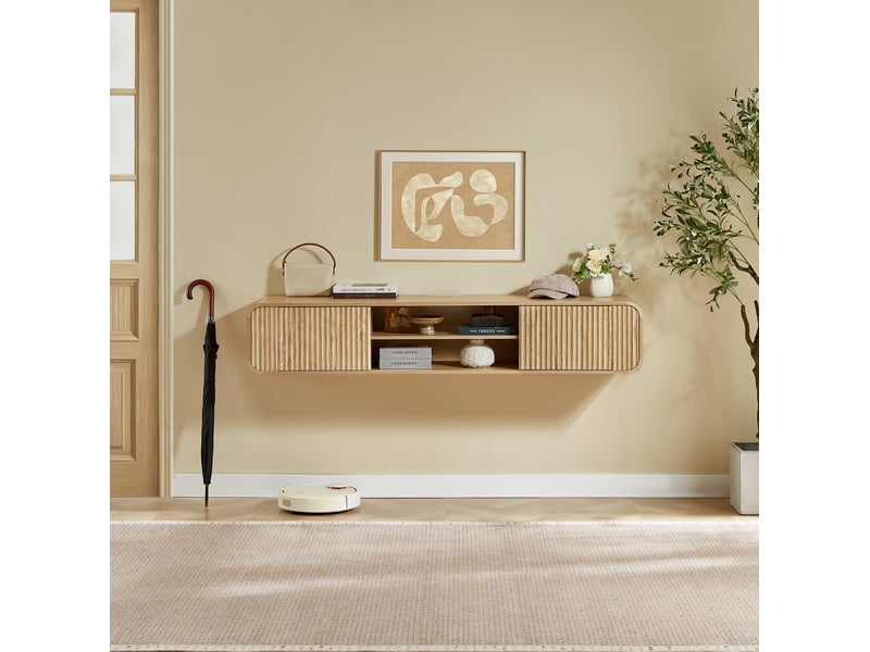  Meuble tv suspendu 160 cm avec rangement et passe-câbles evryae  - Conforama C