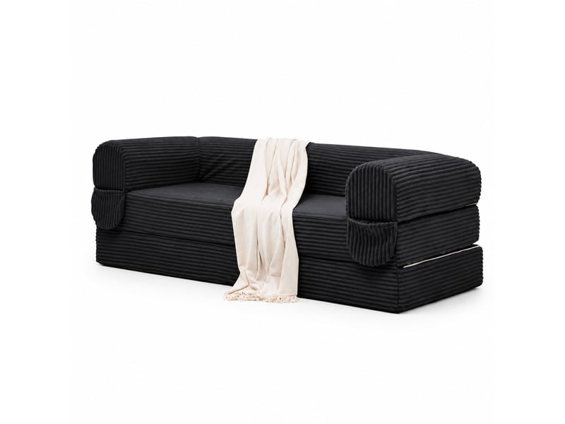  Canapé convertible 2 places en lit double  - format au sol, accoudoirs rembourrés, tissu côtelé - noir  - Conforama A