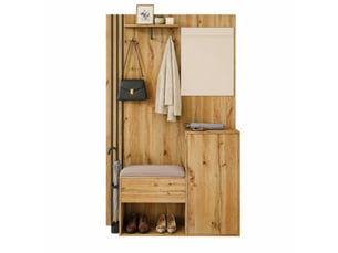 Meubles d'entrée avec miroir, assise rembourrée, étagères réglables et porte-parapluies en mdf 115×37×185 cm