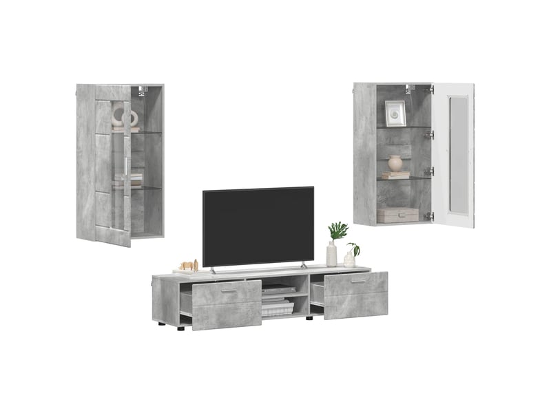  Ensemble meuble tv - banc tv - meuble de rangement florin 3 pcs gris béton bois d'ingénierie  - Conforama C