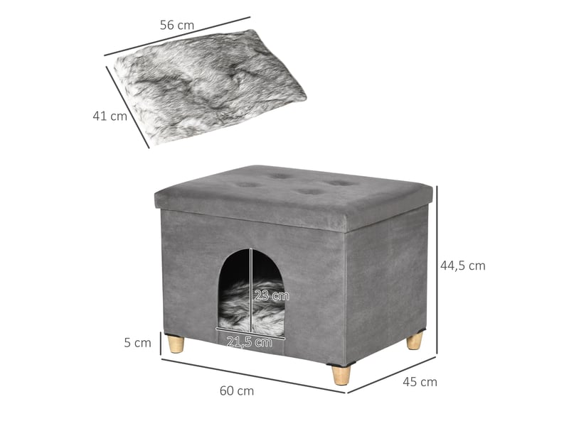  Niche d'intérieur avec repose-pieds et coussin amovible gris 60 x 45 x 44,5 cm  - Conforama C