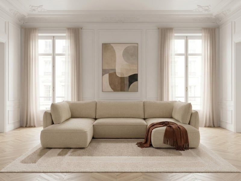  Bobochic canapé d'angle panoramique convertible esmee tissu chenille beige  angle droit ESMEE - Conforama C