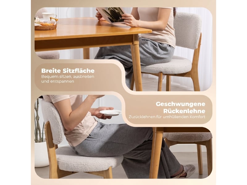  Lot de 2 chaises de salle à manger chaise de cuisine assise large dossier incurvé salon salle à manger crème  - Conforama E
