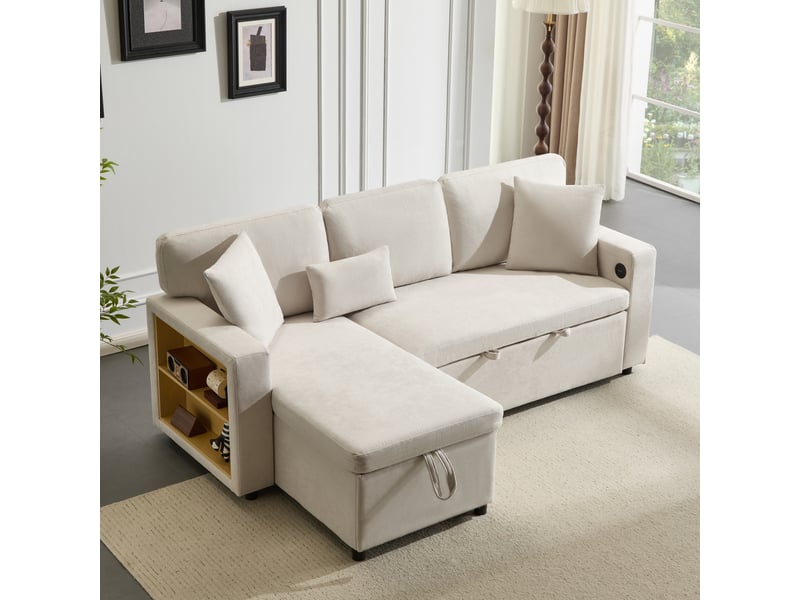  Canapé d'angle, canapé convertible, avec rangement – beige  - Conforama R