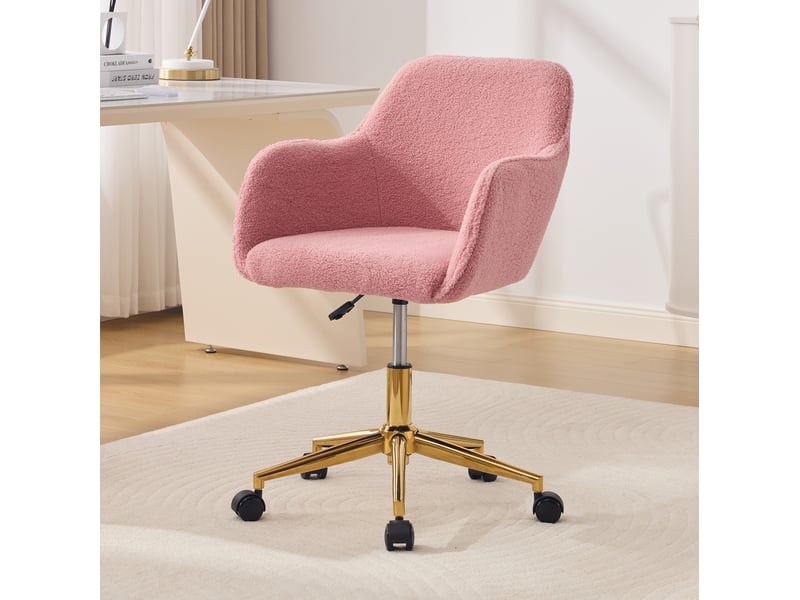  Fauteuil de bureau pivotant réglable 58x58x86 cm en tissu bouclette rose  - Conforama W