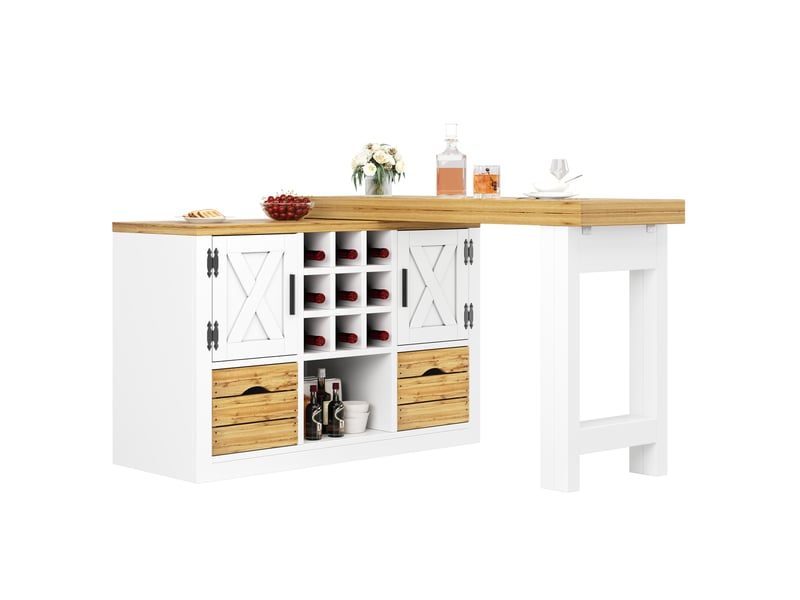  Desserte avec table extensible pivotante 120-197x40x72 cm en mdf blanc  - Conforama E