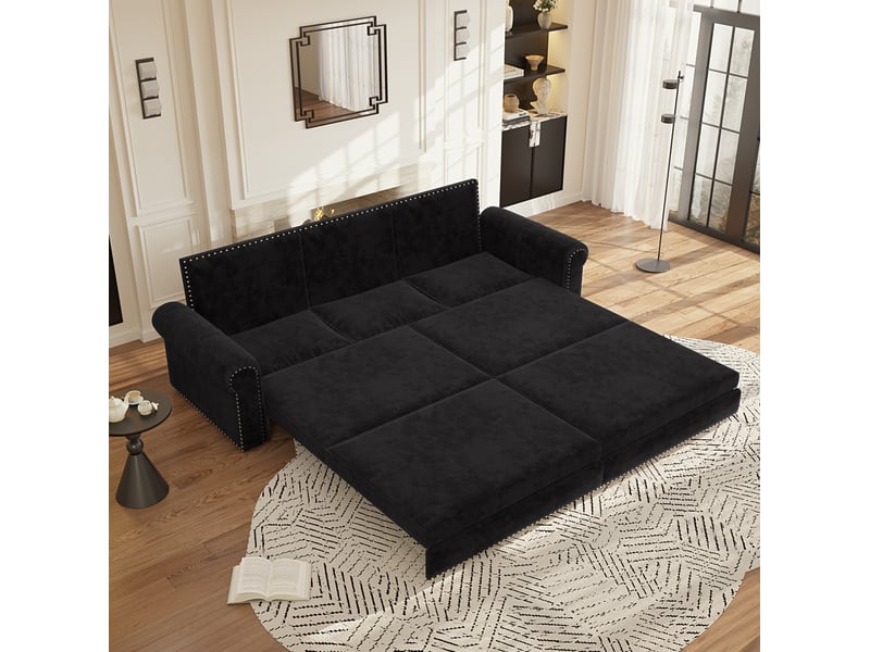  Canapé convertible 3 places 238x90x98 cm en velours noir  - Conforama B