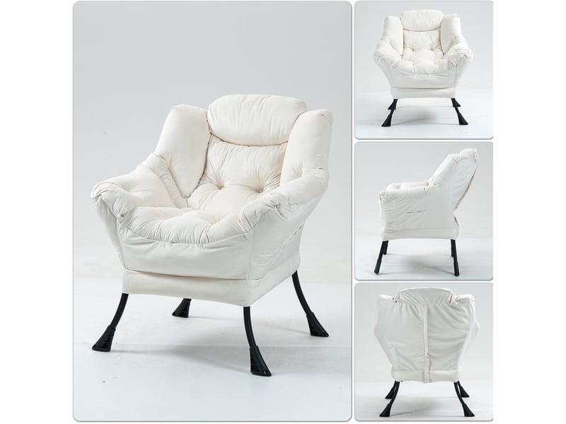  Fauteuil relax blanc avec structure en métal, soutien de nuque et poche latérale pour vos moments de détente  - Conforama D