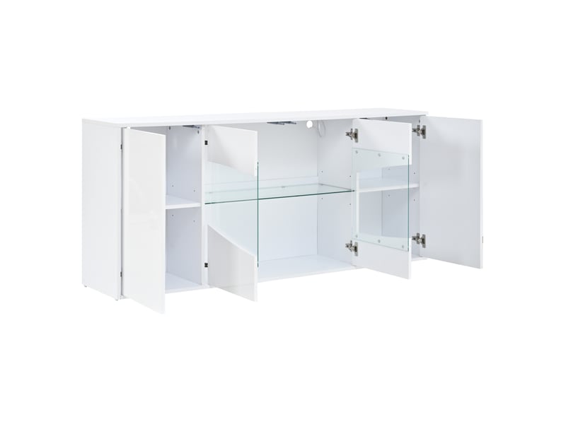  Buffet avec led rgb et 4 portes, buffet salon en mdf blanc brillant, 160x35x70 cm  - Conforama D