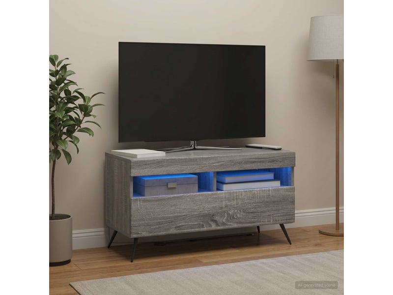  Meuble tv - banc tv - meuble de rangement led sonoma gris bois d'ingénierie  - Conforama D
