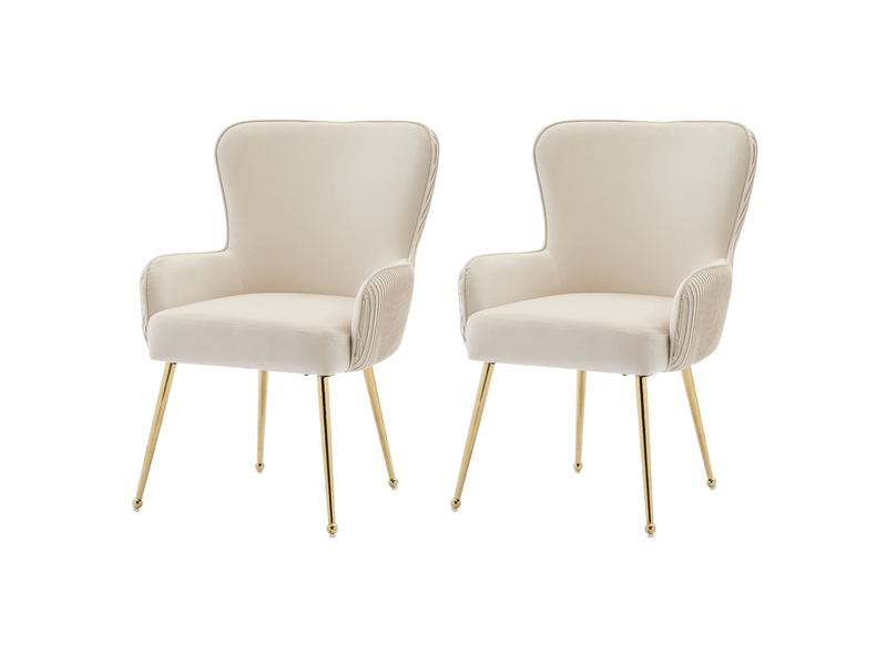  Lot de 2 chaises de salle à manger,avec accoudoirs,velours,beige et doré  - Conforama A