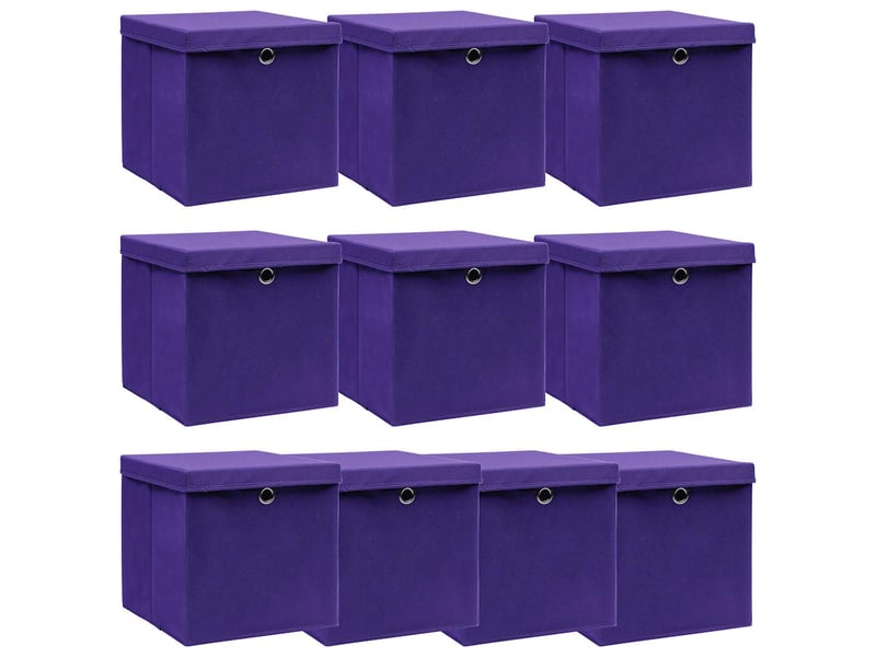 Boîtes de rangement et couvercles 10pcs violet 32x32x32cm tissu - Conforama B