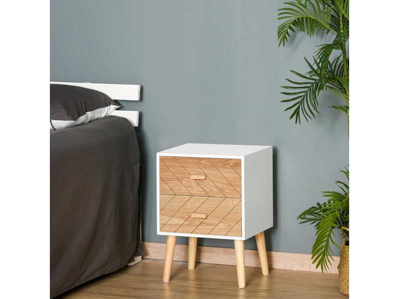  Table de chevet chiffonnier commode meuble de rangement avec 2 tiroirs scandinave 40l x 30l x 56h cm en bois  - Conforama A
