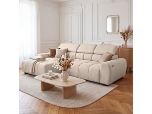 Canapé d'angle aldo avec fonction couchage, côté gauche, tissu salvador wr, beige (01)
