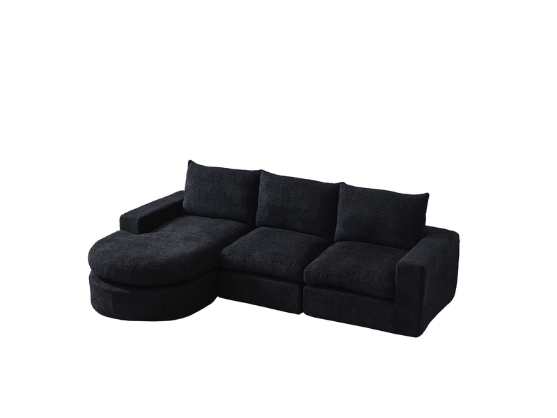  Canapé d'angle 3 places 250x160 cm noir en chenille, méridienne réversible et modules repositionnables  - Conforama A