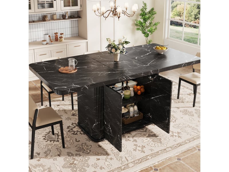  Table à manger extensible 140-180x80x76.5 cm effet marbre noir avec rangement  - Conforama E