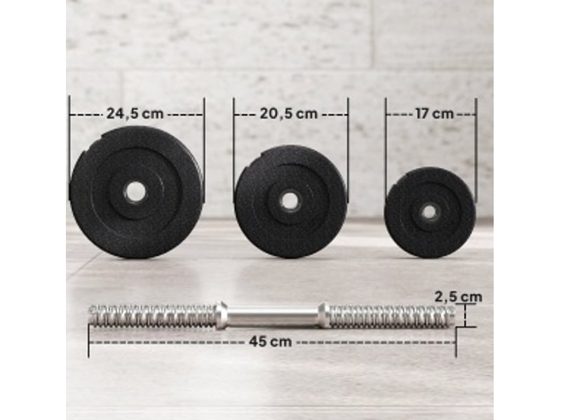  Set d’haltères réglables 40 kg – noir – 2 barres en acier chromé, 12 disques et 4 écrous étoile de serrage  - Conforama B