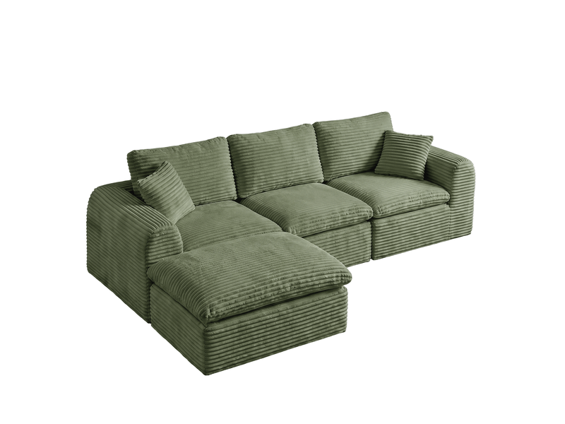 Canapé modulable 280x180x65 cm 3 places velours côtelé vert - Conforama A
