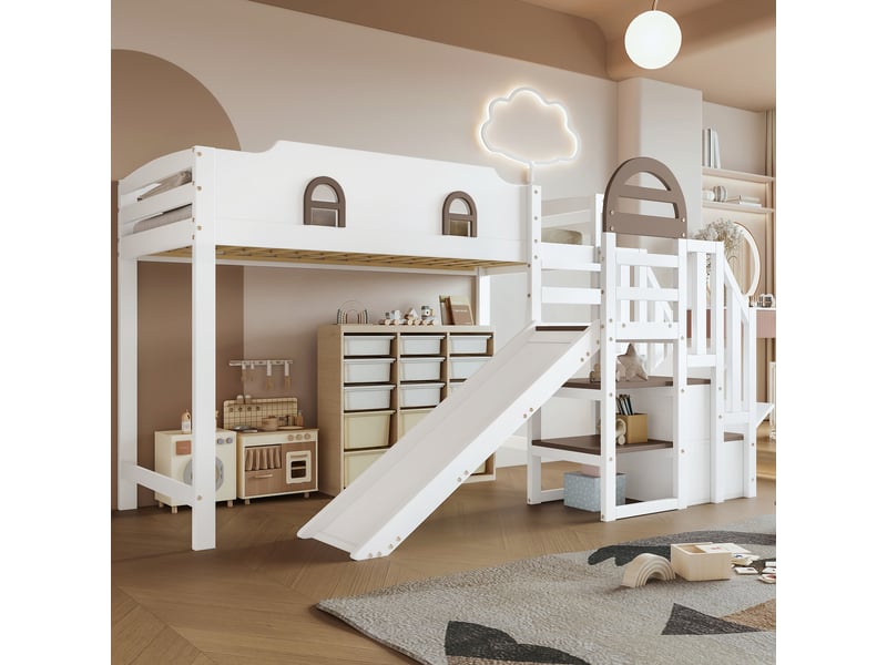  Lit mezzanine 90x200cm coloris blanc pin et mdf lit enfant blanc - Conforama D
