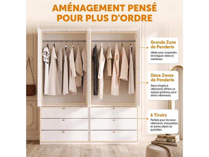  Armoire 12 portes 270 cm chêne clair et gris avec 3 penderies et 3 tiroirs  - Conforama E