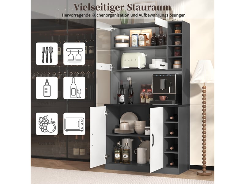  Buffet de cuisine blanc 187 cm avec led, rangements ajustables et passe-câbles, meuble haut  - Conforama D