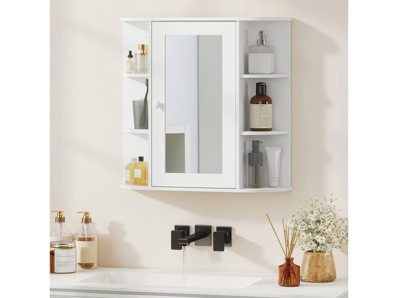  Armoire murale avec miroir salle de bain meuble miroir avec rangement toilettes 1 porte + étagères latérales  - Conforama B
