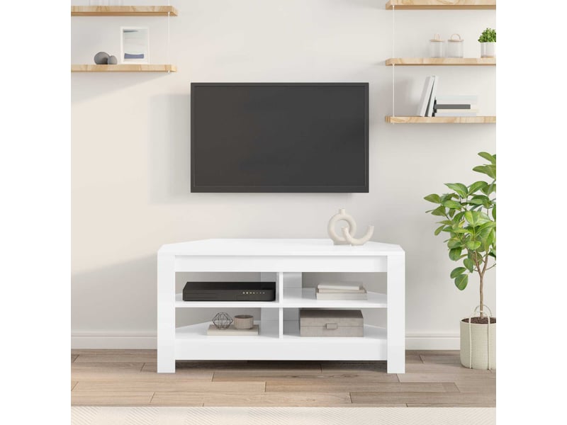  Meuble tv d'angle moderne 102x41x50 cm blanc brillant  - Conforama D