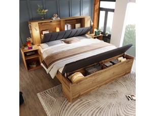 Lit avec rangement 160x200 cm <strong>DESVIAE</strong>  <strong></strong> coloris bois clair