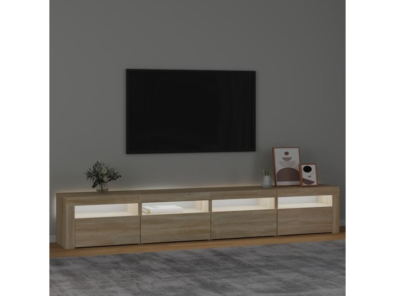 Meuble tv - banc tv - meuble de rangement avec lumières led chêne sonoma 240x35x40 cm - Conforama C