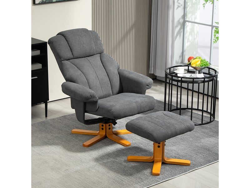  Fauteuil réglable avec repose-pieds, dossier haut et structure en bois, pour salon ou chambre, gris foncé  - Conforama D