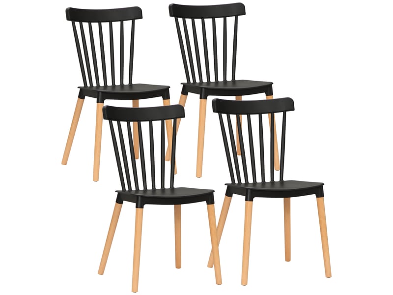  Lot de 4 chaises style scandinave dossier haut assise en polypropylène pieds en hêtre noir 48 x 52,5 x 83 cm  - Conforama B