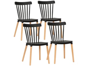 Lot de 4 chaises style scandinave dossier haut assise en polypropylène pieds en hêtre noir 48 x 52,5 x 83 cm