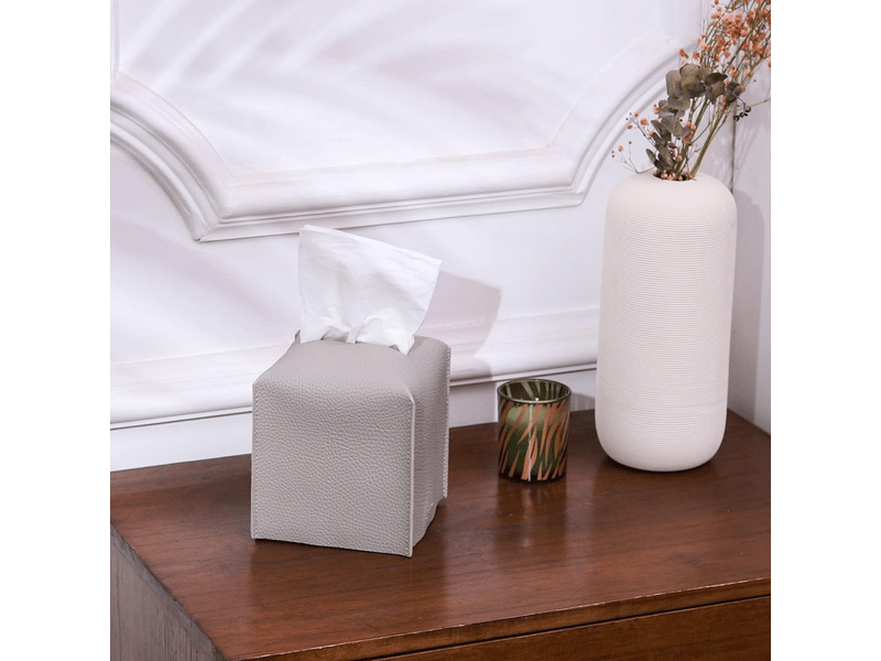 Boîte à mouchoirs carrée en cuir pour salle de bain, coiffeuse, table de chevet, bureau (12,7 x 12,7 x 12,7 cm, gris) - Conforama C
