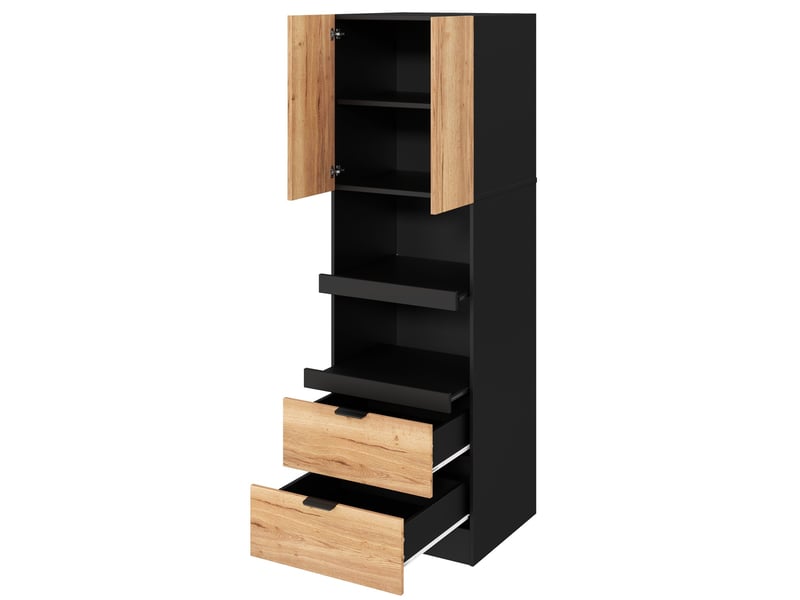  Armoire de cuisine 59,5 x 45 x 200 cm noire en mdf, 2 portes, 2 tiroirs et niches pour appareils  - Conforama E