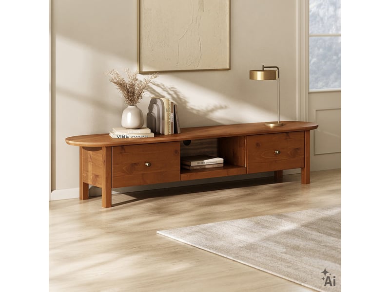  Meuble tv lakie l 180 cm 2 tiroirs en bois massif - coloris châtaignier  - Conforama C