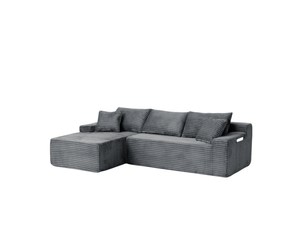 Canapé d’angle modulable gauche compressé 4 places en mousse et velours côtelé couleur gris, style moderne