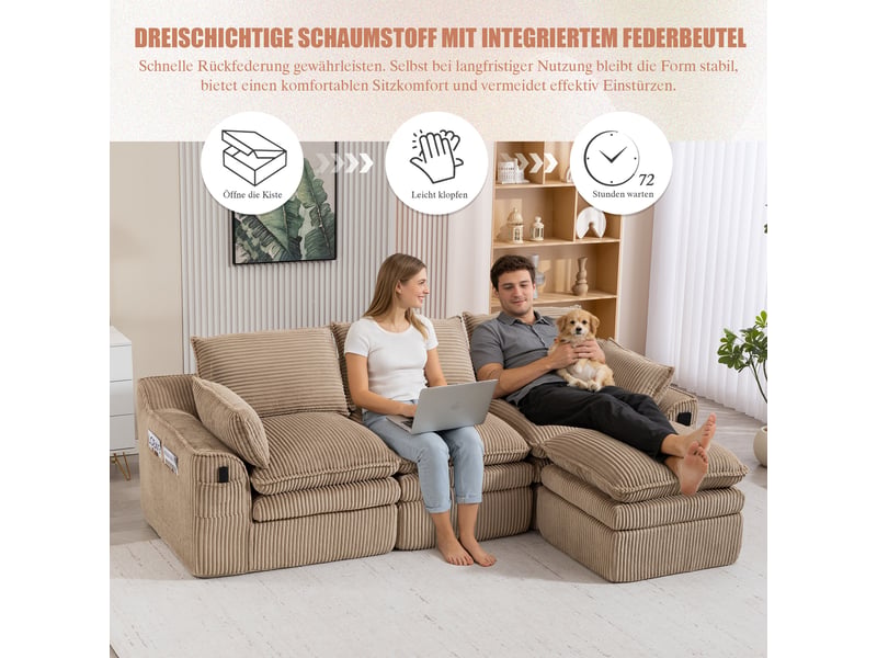  Canapé d'angle réversible fixe 3 places tissu kaki canapé compressible - Conforama E