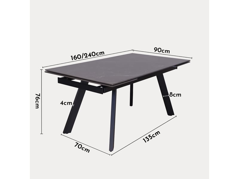 Hera - table extensible en pierre frittée noir pieds en métal noir 160-240 cm HERA-NOI - Conforama E
