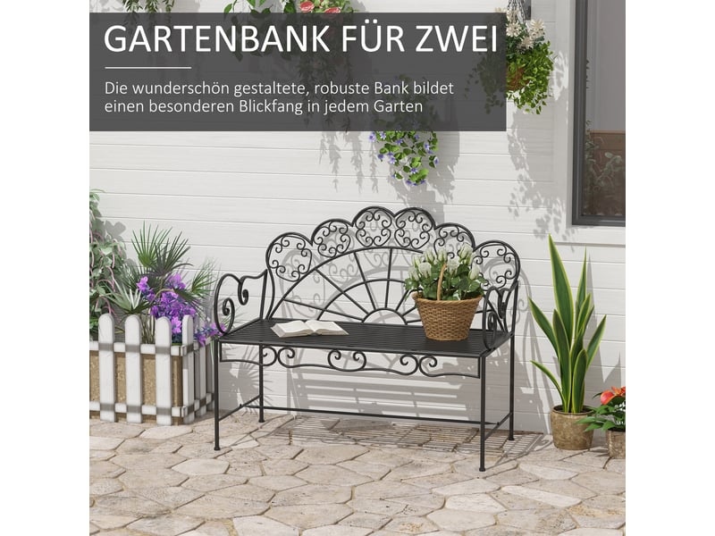  Banc de jardin 2 places en métal noir 107 x 55,5 x 92 cm  - Conforama D
