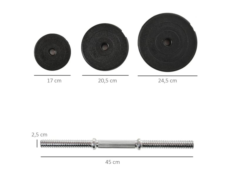 Set d'haltères réglables 40 kg noir avec 12 disques et 2 barres en acier chromé pour entraînement complet - Conforama C