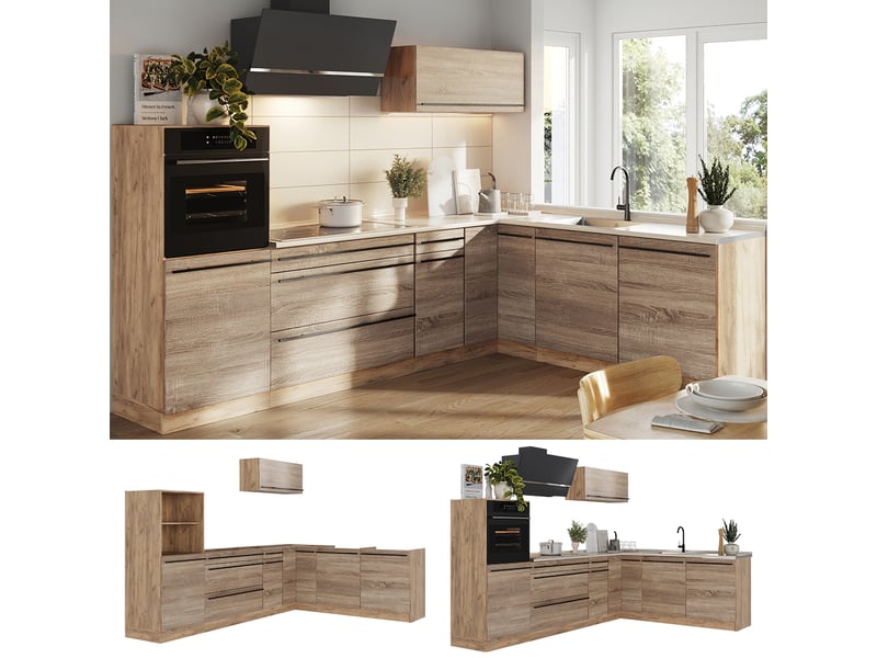  Vicco cuisine en angle, sonomachêne doré, 287 x cm plan de travail anthracite  - Conforama D
