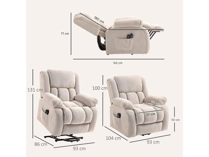  Fauteuil releveur électrique massant et chauffant en tissu 93x104x100 cm  - Conforama C
